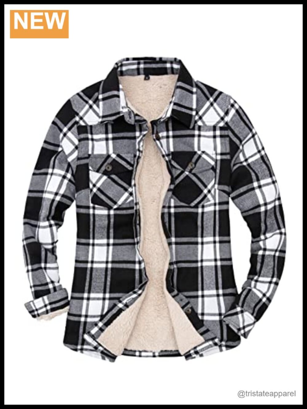 Sherpa Lined Flannel Jacket with Hand Pockets Plaid Button
